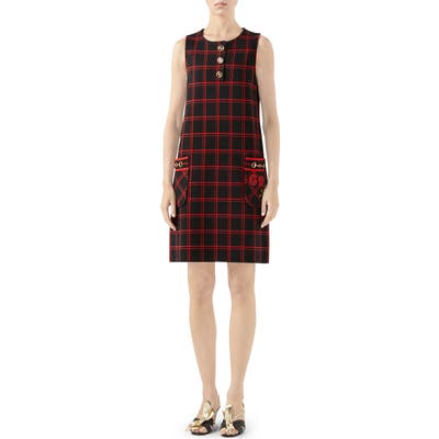 Gucci Patch Embellished Check Jacquard Dress, Black
