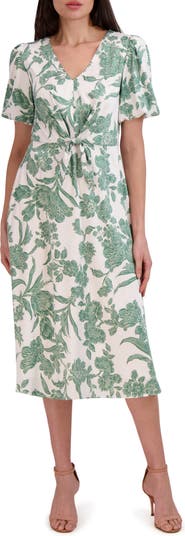 Julia Jordan Floral Puff Sleeve Tie Waist Midi Dress | Nordstrom