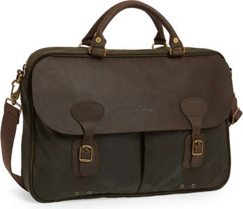 barbour wax cotton and leather trim satchel olive