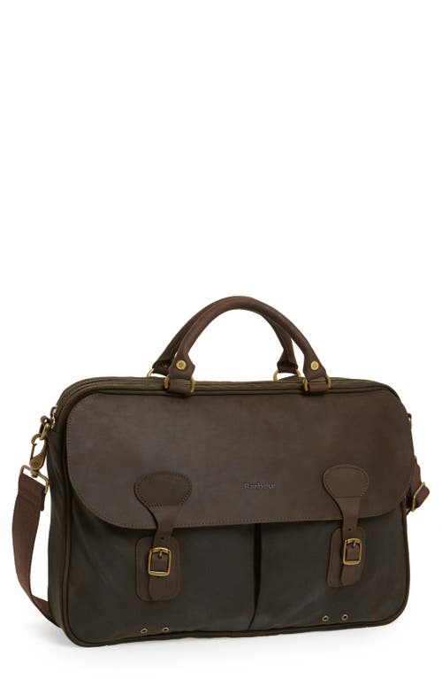 Waxed Leather Briefcase in Olive/Brown