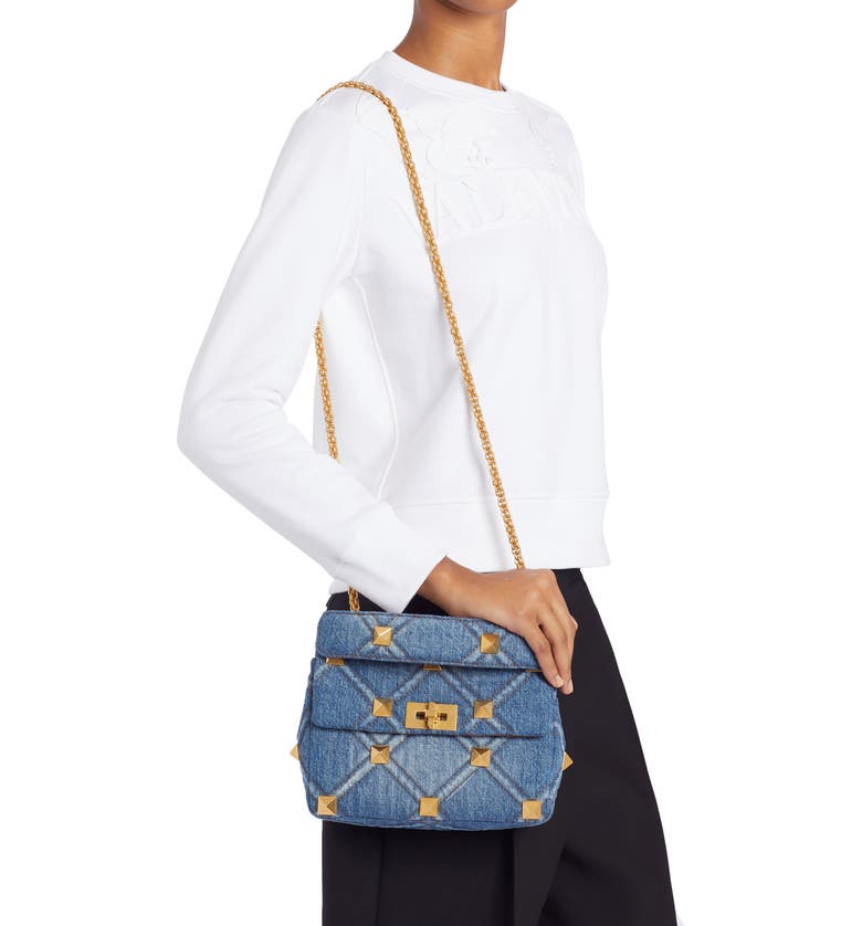 Medium Roman Stud Denim Shoulder Bag Medium Roman Stud Denim Shoulder Bag