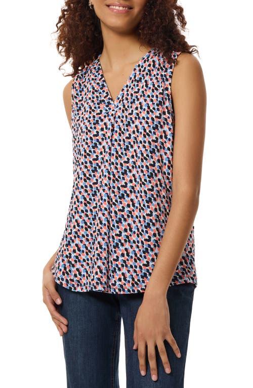 Geo Print Pleated V-Neck Crepe Shell in Pacific Navy Multi
