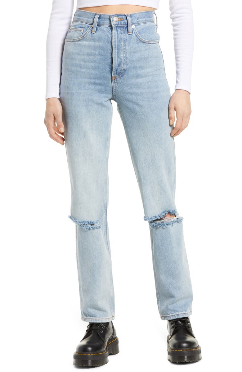 TOPSHOP Kort Bleach Rip Straight Leg Jeans, Main, color, 400