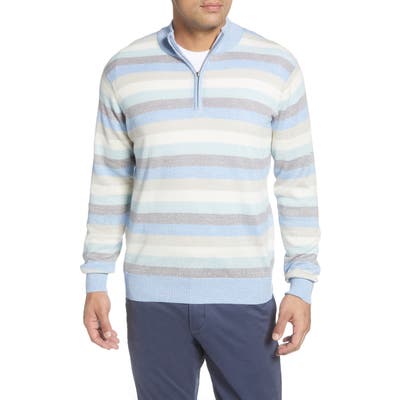 Peter Millar Summer Stripe Quarter Zip Sweater, Grey