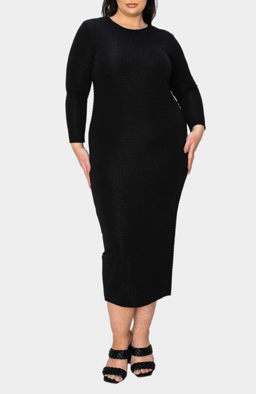 L I V D Kylo Textured Long Sleeve Midi Dress In Black