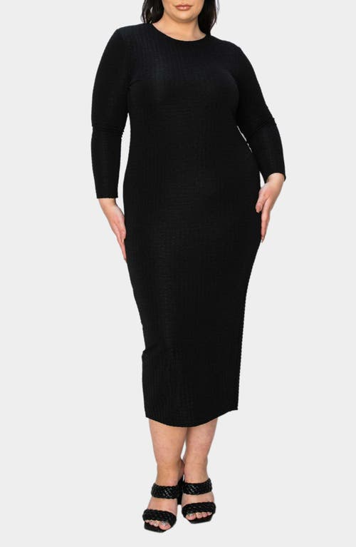 Shop L I V D Kylo Textured Long Sleeve Midi Dress In Black