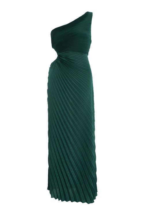 Shop Quiz Satin Pleated One Shoulder Maxi Dress In Bottle Green