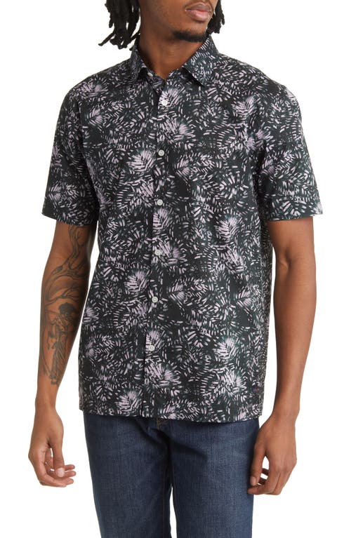 Big On-Point Short Sleeve Organic Cotton Button-Up Shirt in White Nightly Ferns