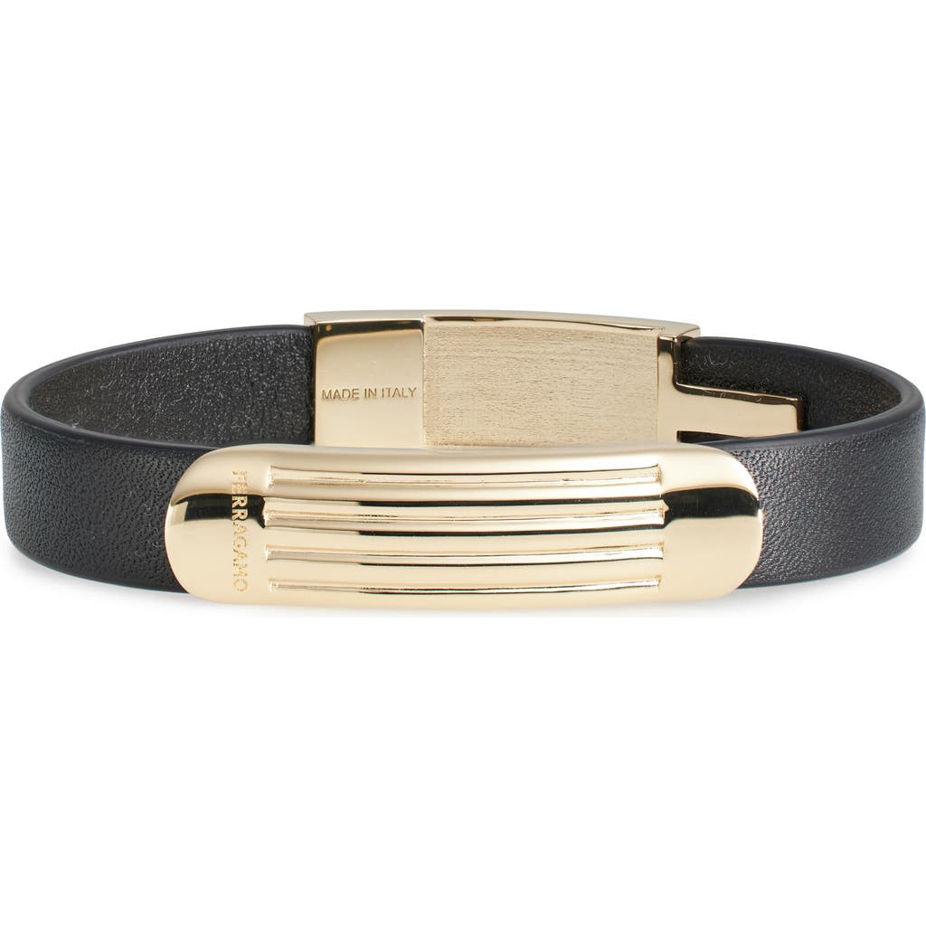 Ferragamo Signature Id Bracelet In Oro Chiaro/black