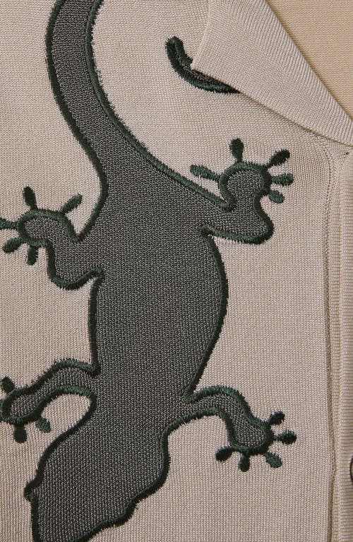 Reiss Kids' Reggie Jr. Lizard Appliqué Camp Shirt In Stone/green