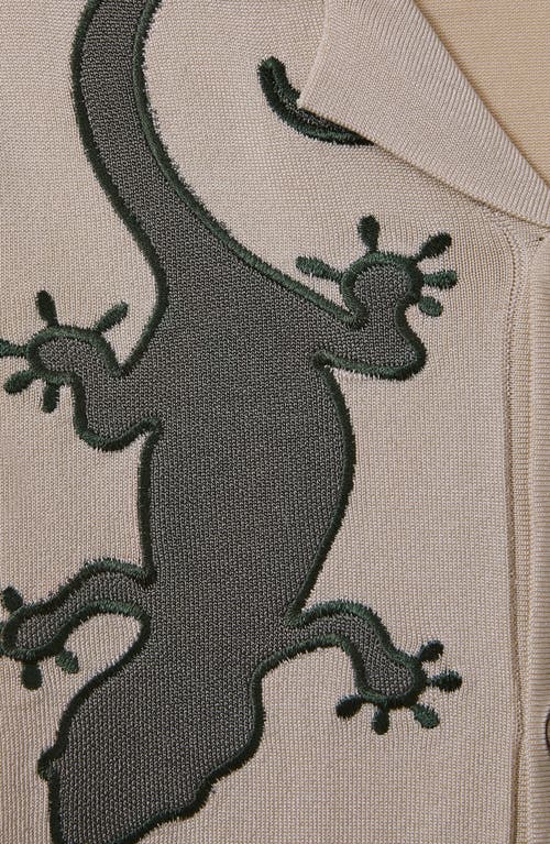 Shop Reiss Kids' Reggie Sr. Lizard Appliqué Camp Shirt In Stone/green