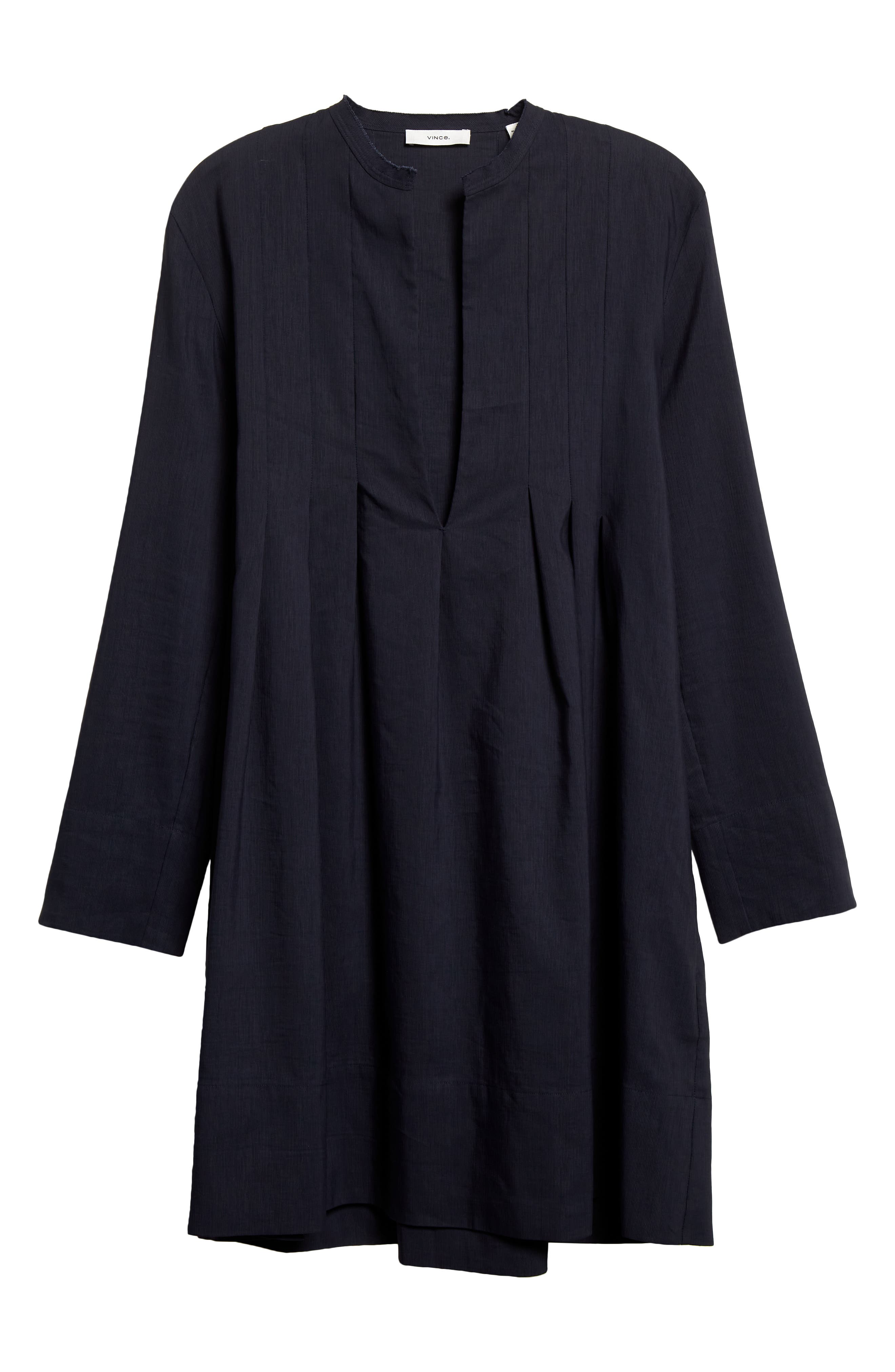 Vince Pleat Detail Long Sleeve Linen & Cotton Blend Trapeze Dress in  Coastal Blue
