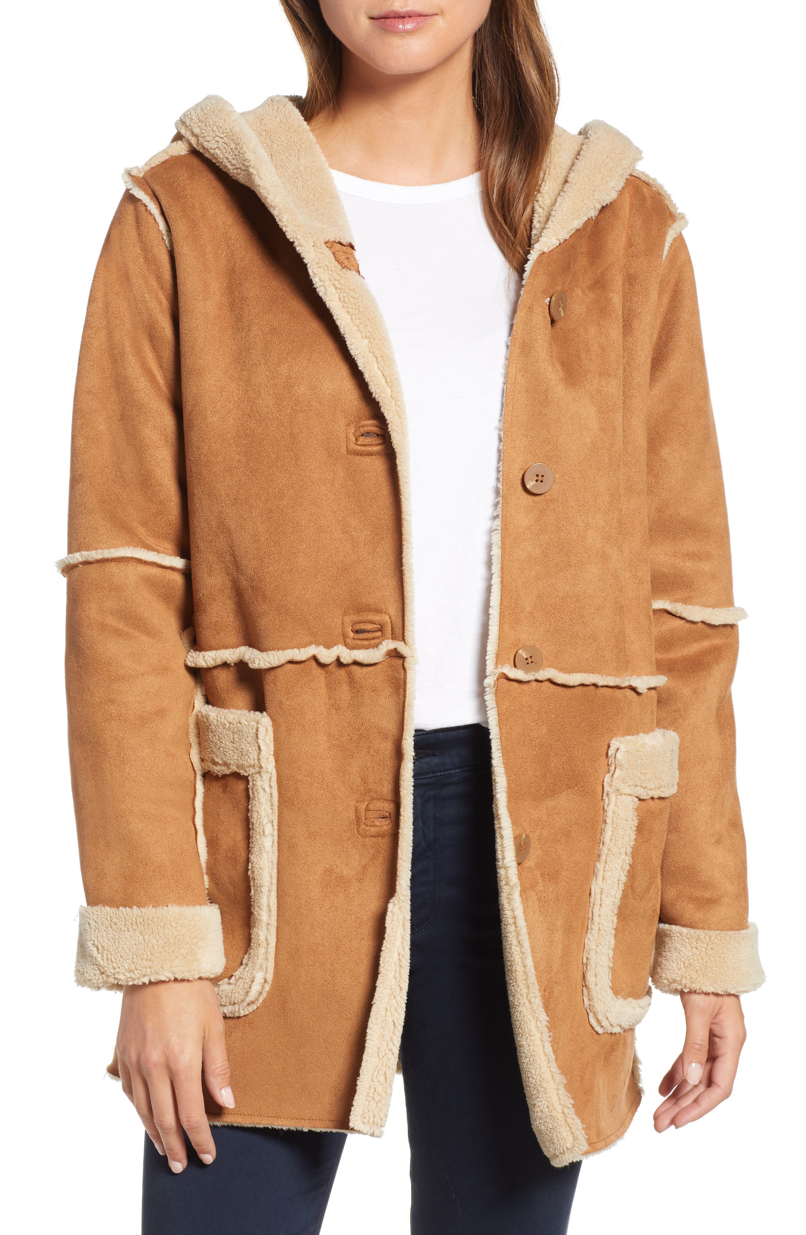 faux shearling hooded jacket