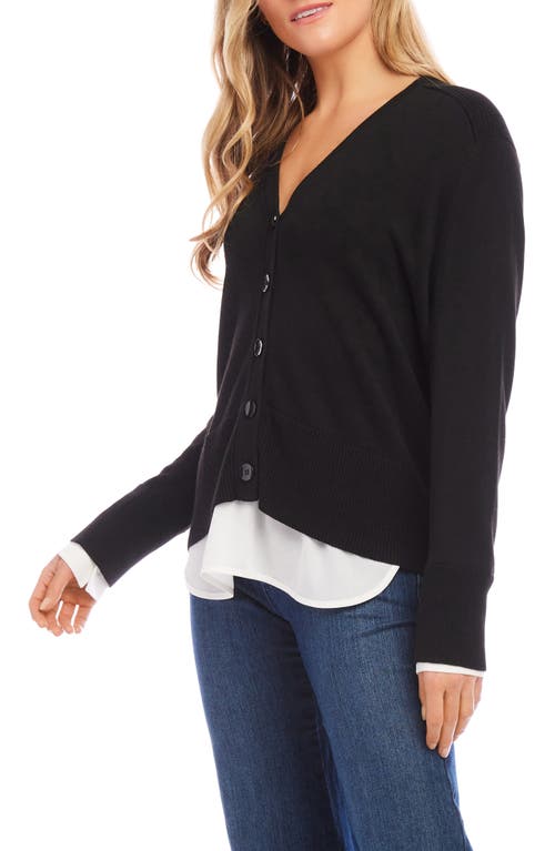 Shop Karen Kane Mixed Media Layered Cardigan In Black