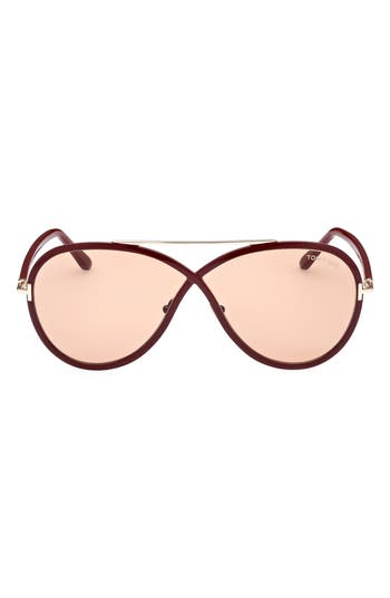 Tom Ford Rickie 65mm Oversize Round Sunglasses In Shiny Bordeaux/brown
