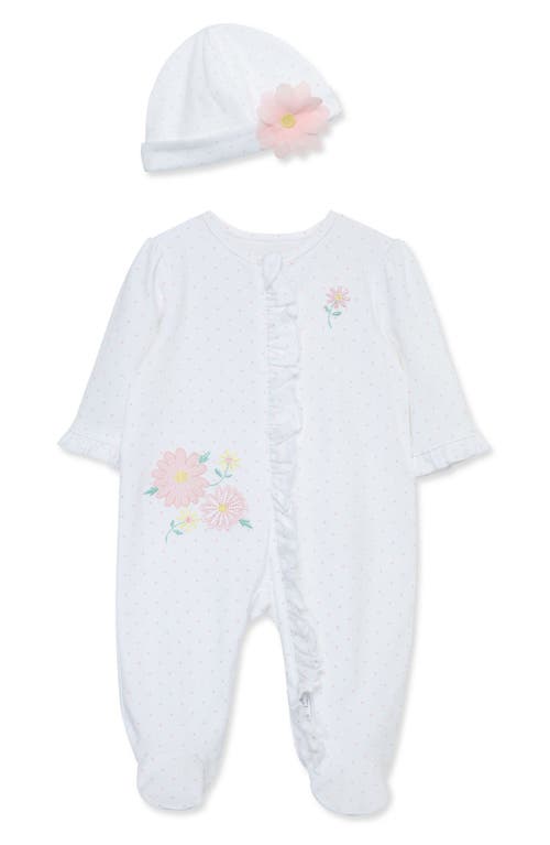 Little Me Babies'  Daisy Love Footie & Hat Set In White/pink