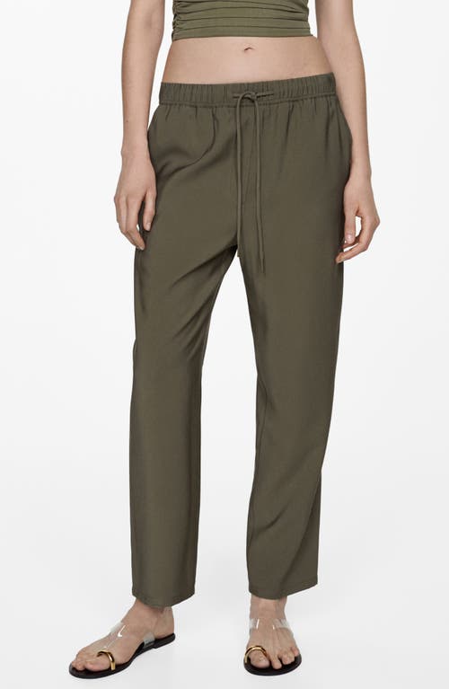 Shop Mango Elastic Waist Jogger Trousers In Khaki