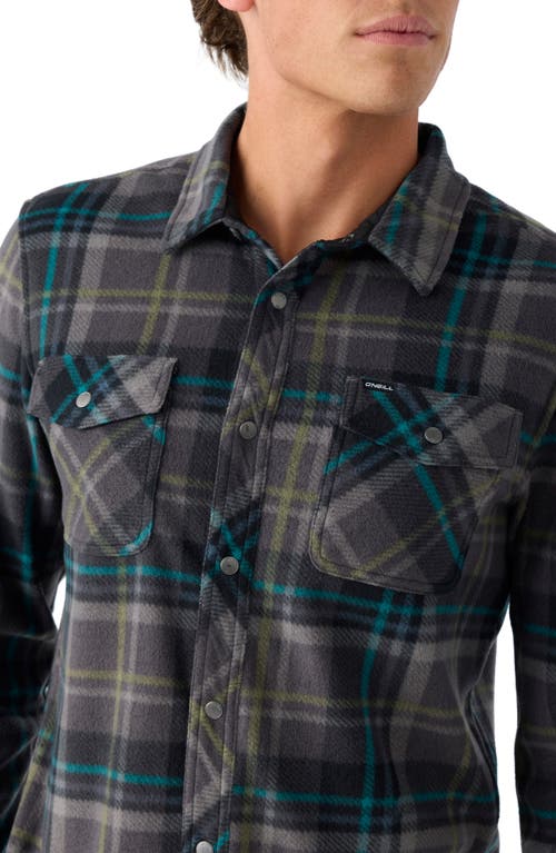 Shop O'neill Glacier Plaid Superfleece Snap-up Shirt In Graphite