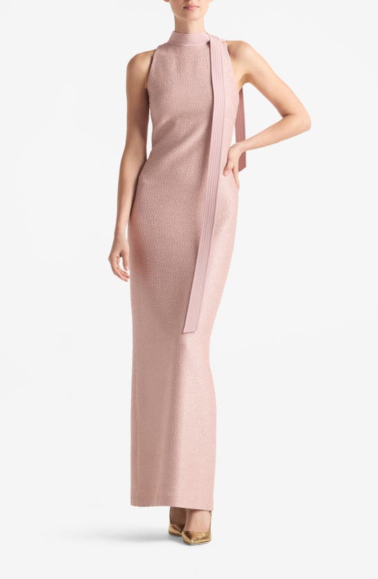 St John Sequin Sleeveless Tweed Knit Gown In Mauve