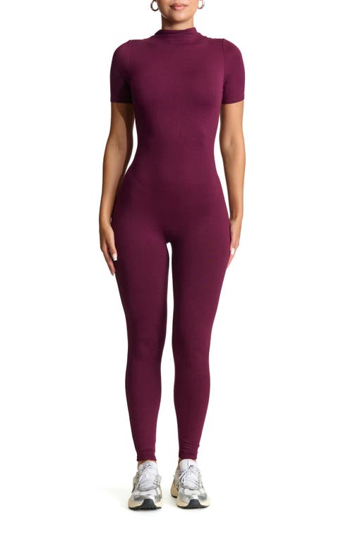 Naked Wardrobe Sweet T Funnel Neck Jumpsuit In Dark Plum
