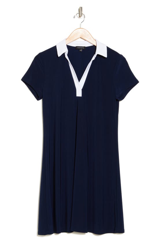 1.state Two-tone Collared Dress In Navy Blue