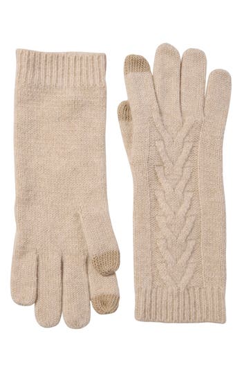 Amicale Cable Knit Cashmere Gloves In Neutral