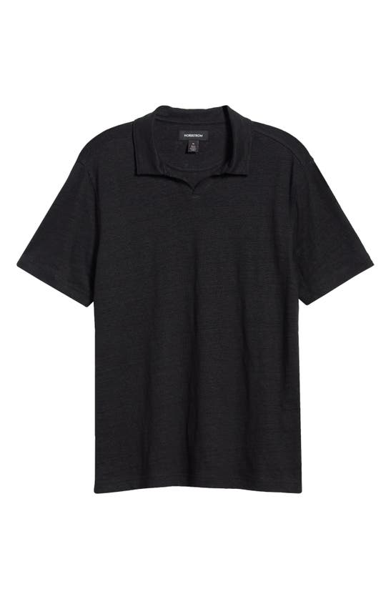 Shop Nordstrom Johnny Collar Linen Polo In Black