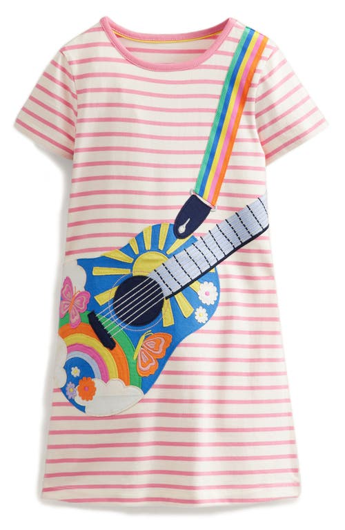 Mini Boden Kids' Appliqué Short Sleeve Jersey Dress in Ivory/Salmon Pink Guitar 