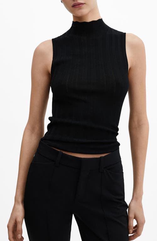 MANGO Uranio Metallic Rib Sleeveless Turtleneck Top Black at Nordstrom,