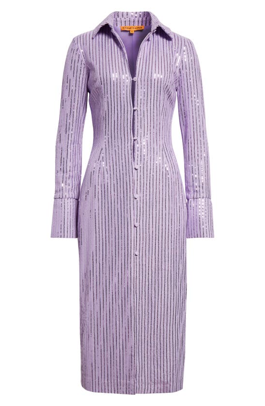 Shop Stine Goya Sonja Sequin Long Sleeve Button-up Midi Shirtdress In Lavender