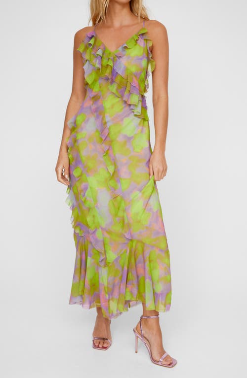 NASTY GAL Blurred Floral Ruffle Dress Acid Lime at Nordstrom,