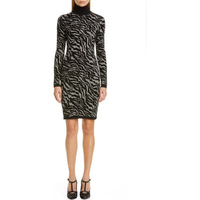 Michael Kors Zebra Jacquard Long Sleeve Sweater Dress, Grey