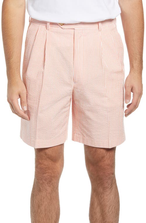 Pleated Seersucker Shorts in Orange