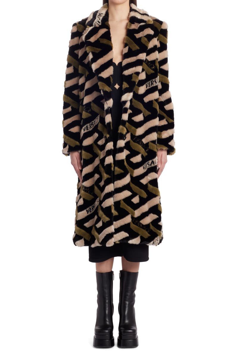 Versace La Greca Monogram Faux Fur Coat | Nordstrom