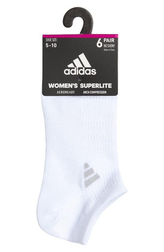 Shop Adidas Originals 6-pack Superlite No Show Performance Socks In White/ Black/ Grey