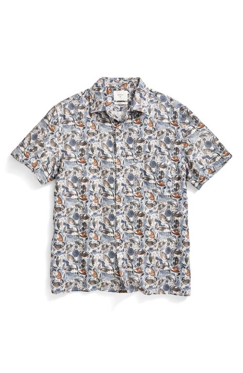 Billy Reid Crab Print Short Sleeve Linen Button-Up Shirt Dark Navy/Multi at Nordstrom,