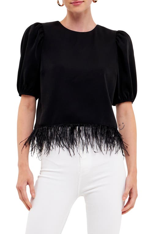 English Factory Feather Edge Puff Sleeve Top in Black