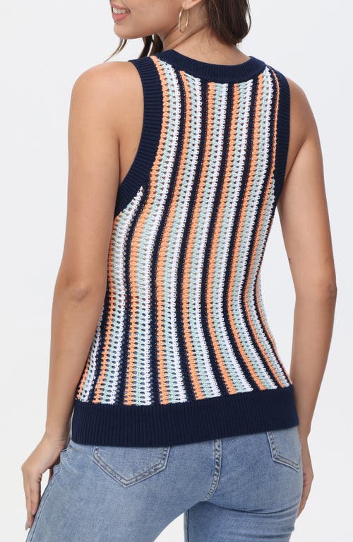 525 Krista Stripe Open Stitch Tank In Dark Blue Multi