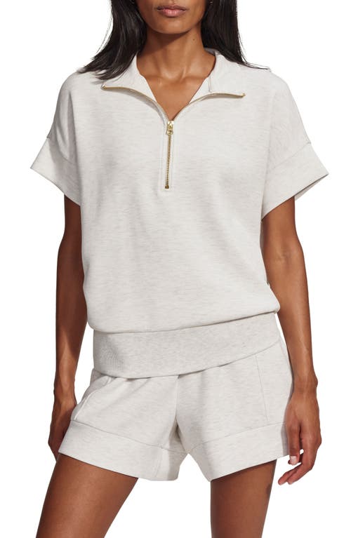 Varley Fulton Short-sleeve Half-zip Cropped Pullover Top In Ivory Marl