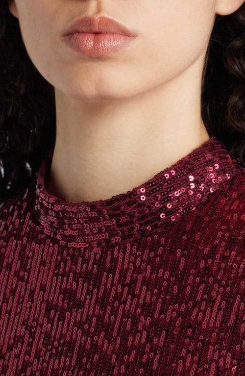 Shop Anne Klein Sequin Mock Neck Long Sleeve Midi Dress In Red Ruby