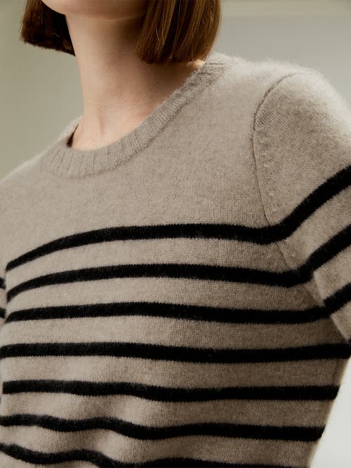 Lilysilk Striped Round Collar Cashmere Sweater In Brown