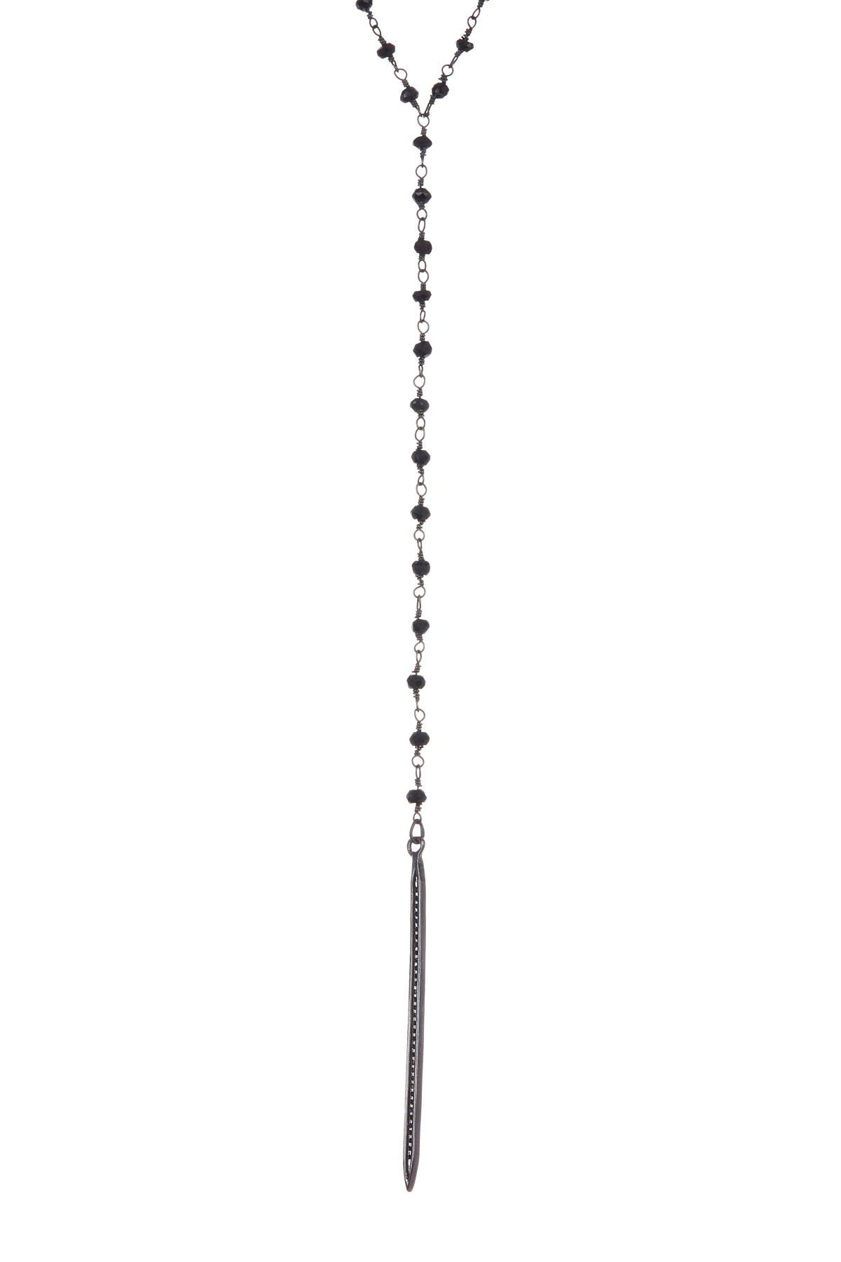 Adornia Terry Black Spinel & Champagne Diamond Spike Lariat Necklace In Silver