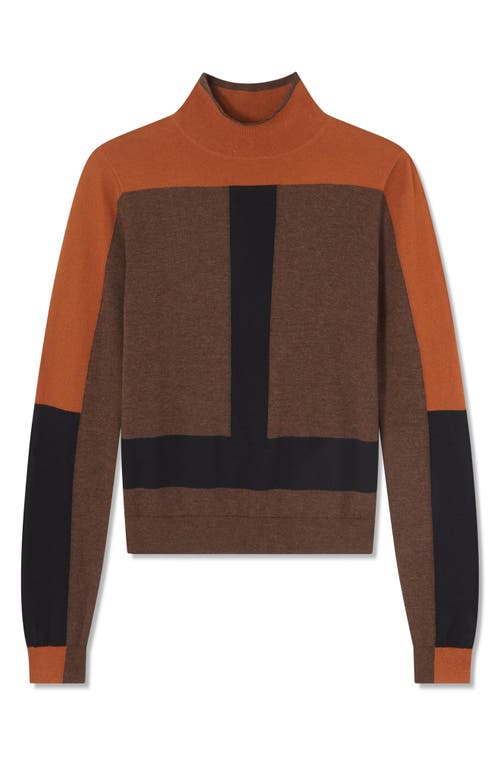 Shop Lk Bennett Selma Colorblock Merino Wool Blend Mock Neck Sweater In Brown