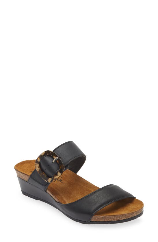 Shop Naot Kingdom Wedge Slide Sandal In Jet Black Leather