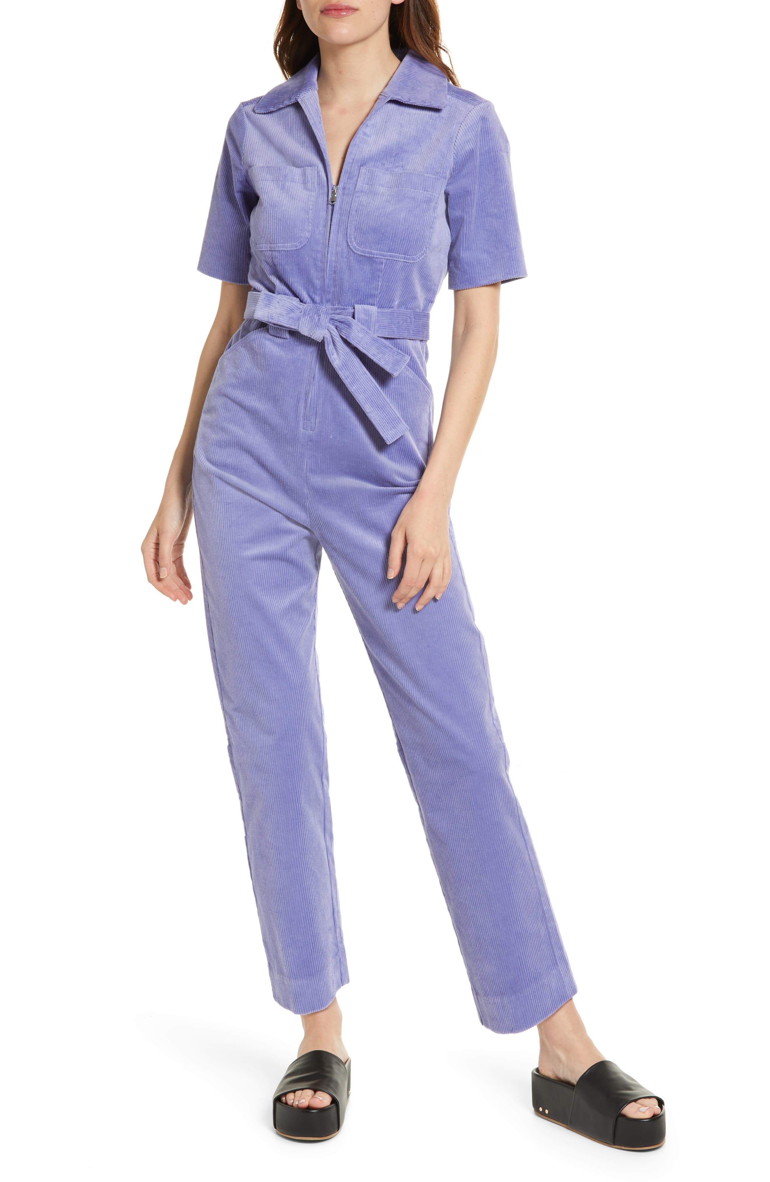 purple corduroy jumpsuit