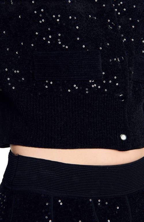 Shop Sandro Sequinned Velvet Cardigan In Black