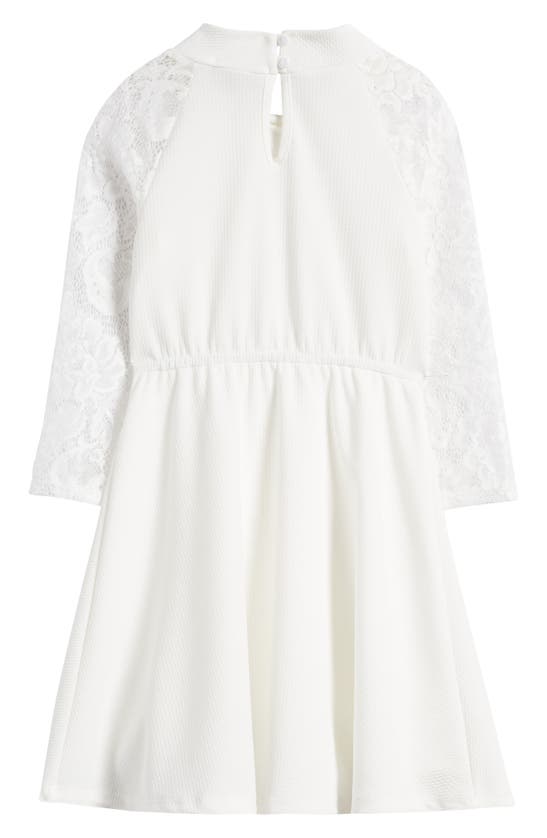 Ava & Yelly Kids' Lacy Long Sleeve Skater Dress In Off White