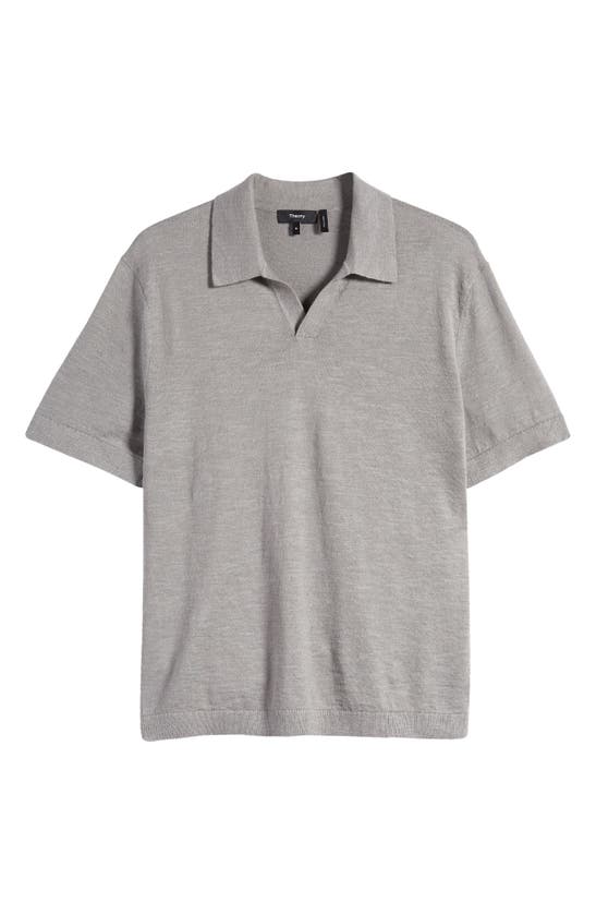 Theory Brenan Linen Blend Polo In Force Grey - 13f