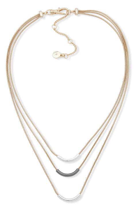 Tri-Tone Curved Bar Frontal Necklace