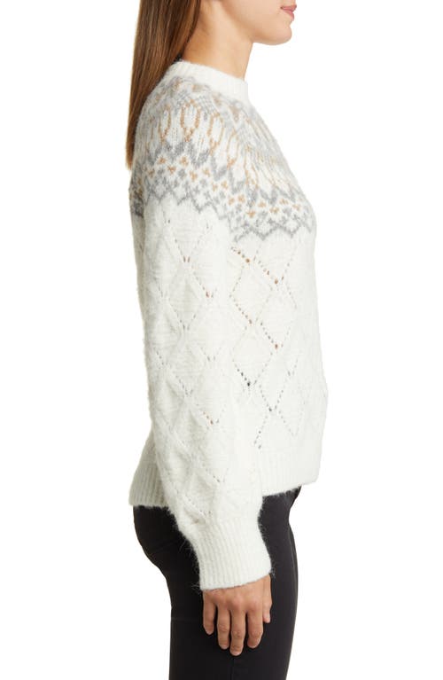 Wit & Wisdom Fair Isle Pointelle Sweater In Winter White/camel Multi